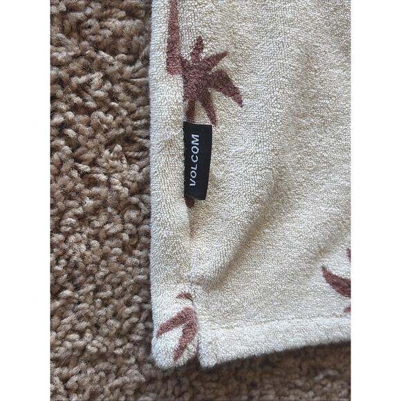 Volcom Beige Brown Tropical Palm Hawaiian Terry Cloth Button Up Shirt Boy 24M - Picture 11 of 12